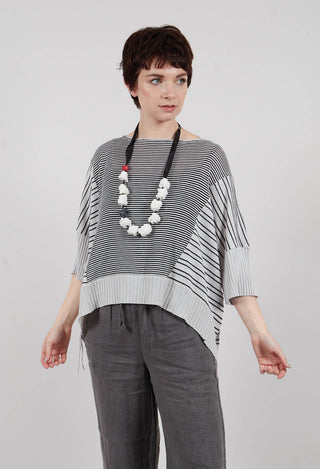 Cropped Short Sleeve Jumper in Silver Black Stripe