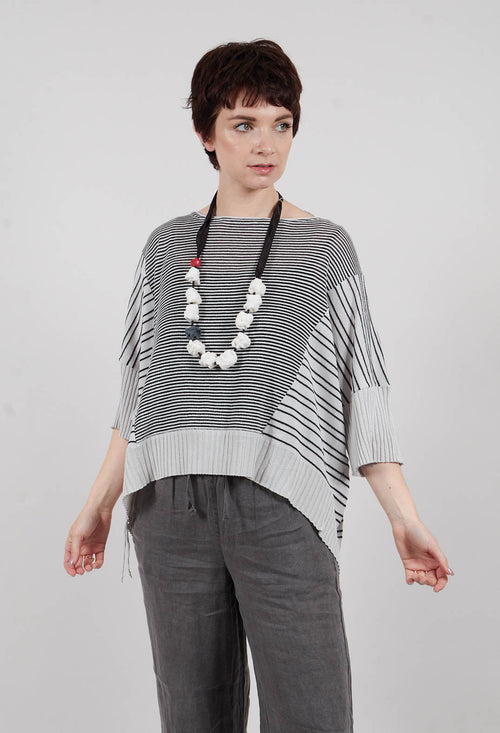 Cropped Short Sleeve Jumper in Silver Black Stripe
