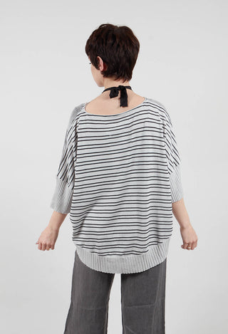 Cropped Short Sleeve Jumper in Silver Black Stripe