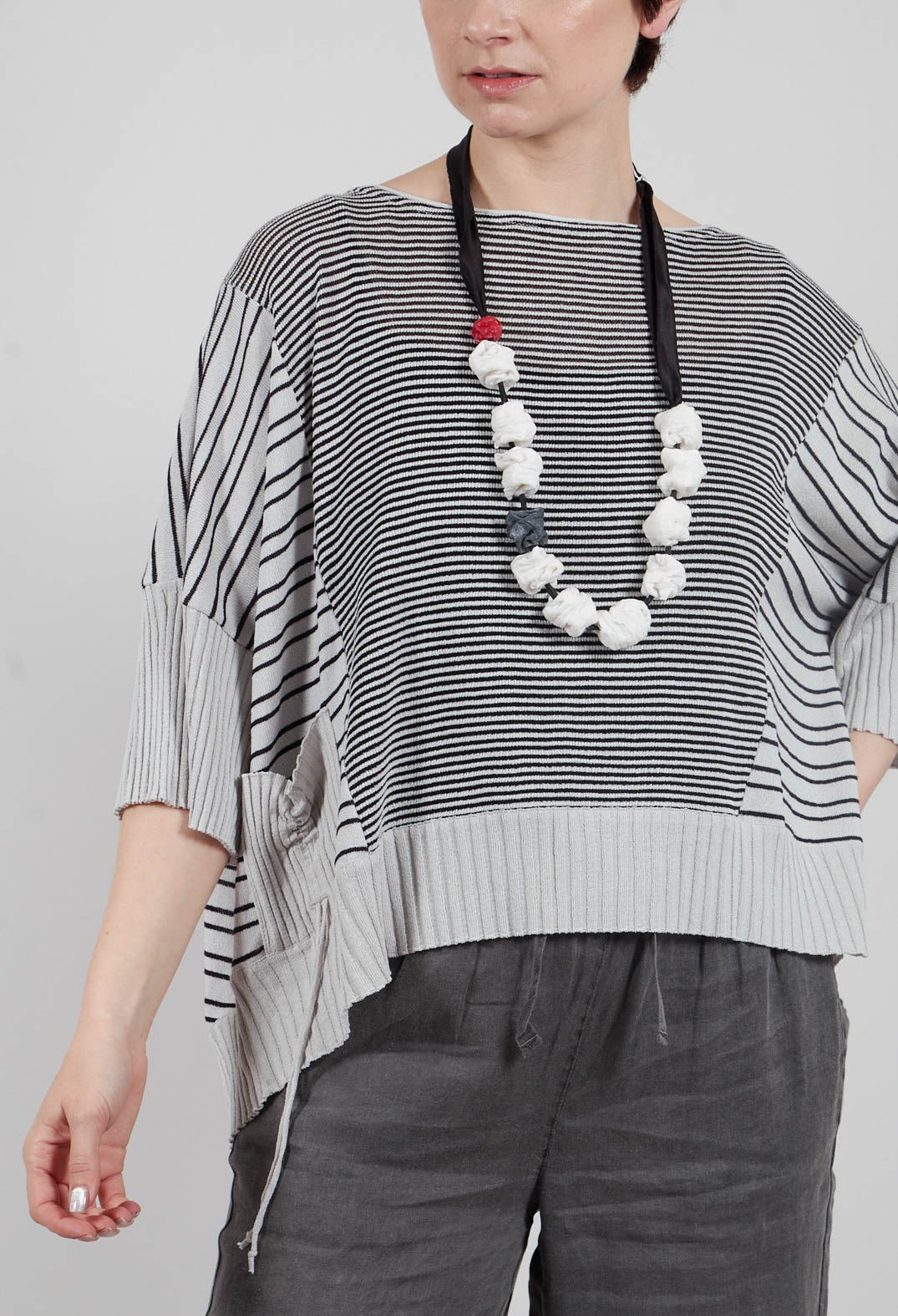 Cropped Short Sleeve Jumper in Silver Black Stripe