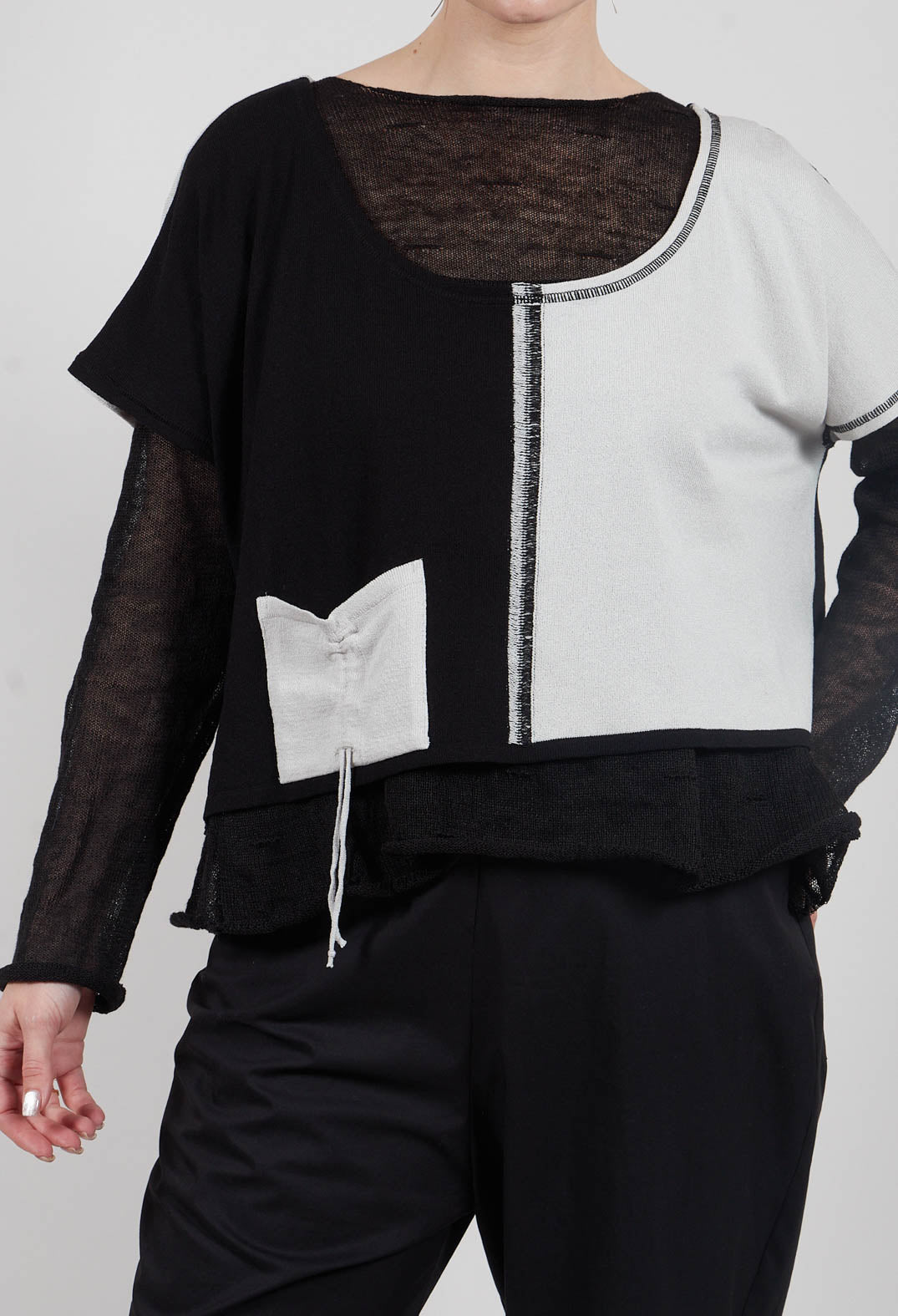 Cropped Stitch Top in Black and Silver