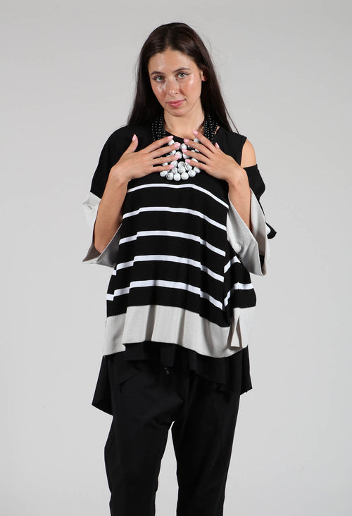 V Neck Jumper in Black and White Stripe
