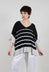 V Neck Jumper in Black and White Stripe