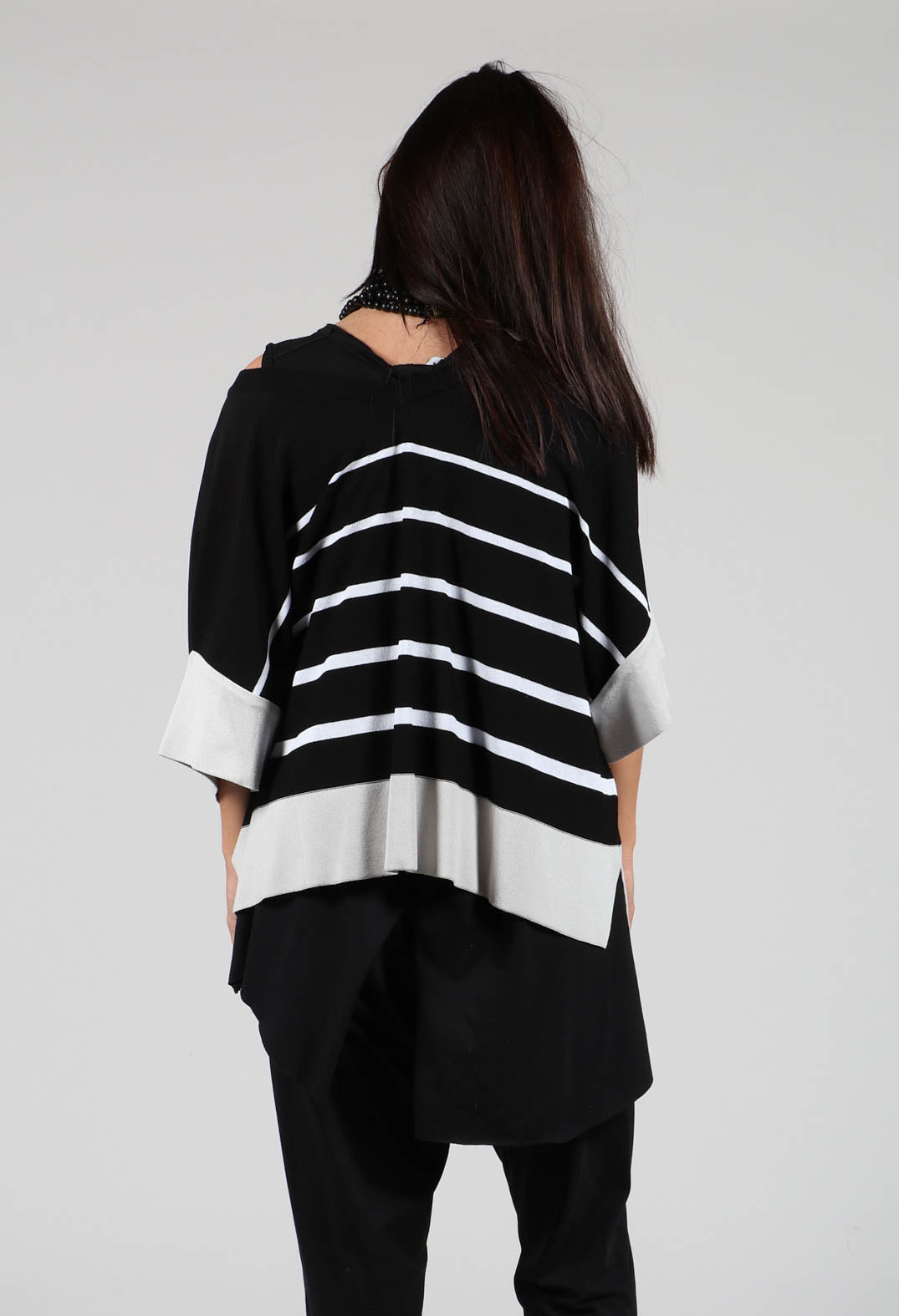 V Neck Jumper in Black and White Stripe
