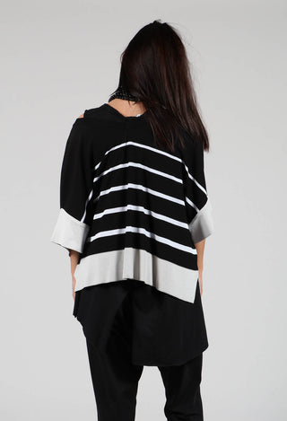V Neck Jumper in Black and White Stripe