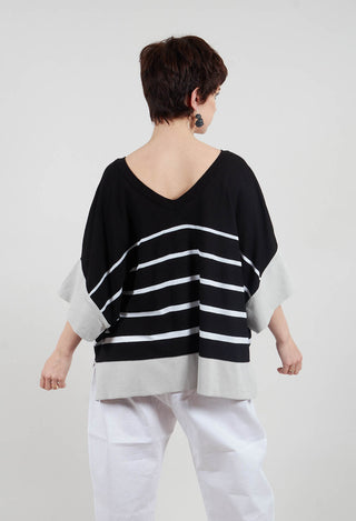 V Neck Jumper in Black and White Stripe