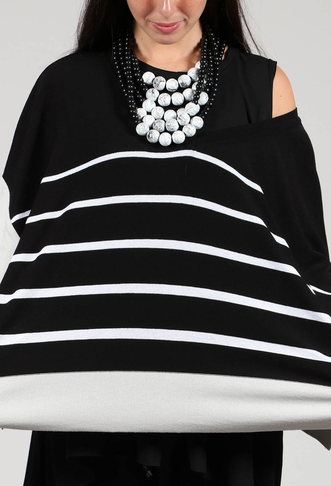 V Neck Jumper in Black and White Stripe