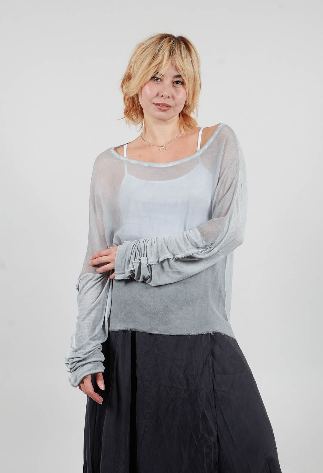 Sheer Long Sleeved Top in Original Grey