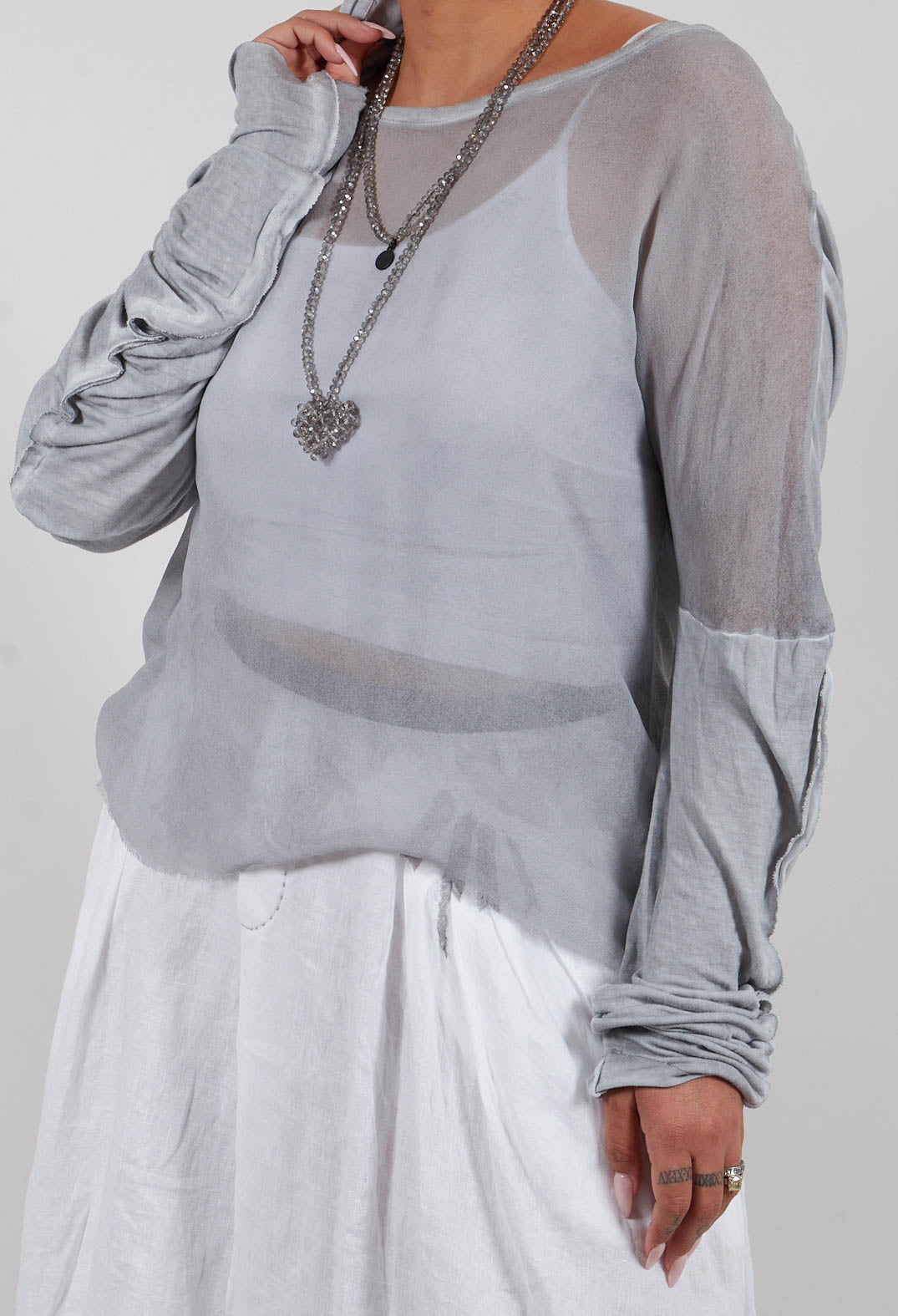 Sheer Long Sleeved Top in Original Grey