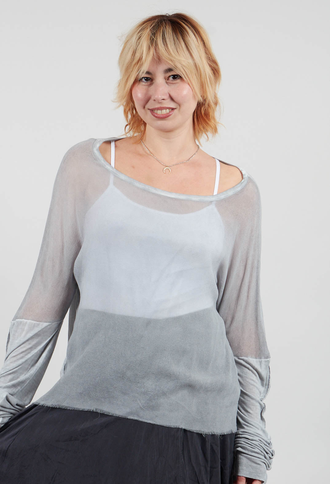 Sheer Long Sleeved Top in Original Grey