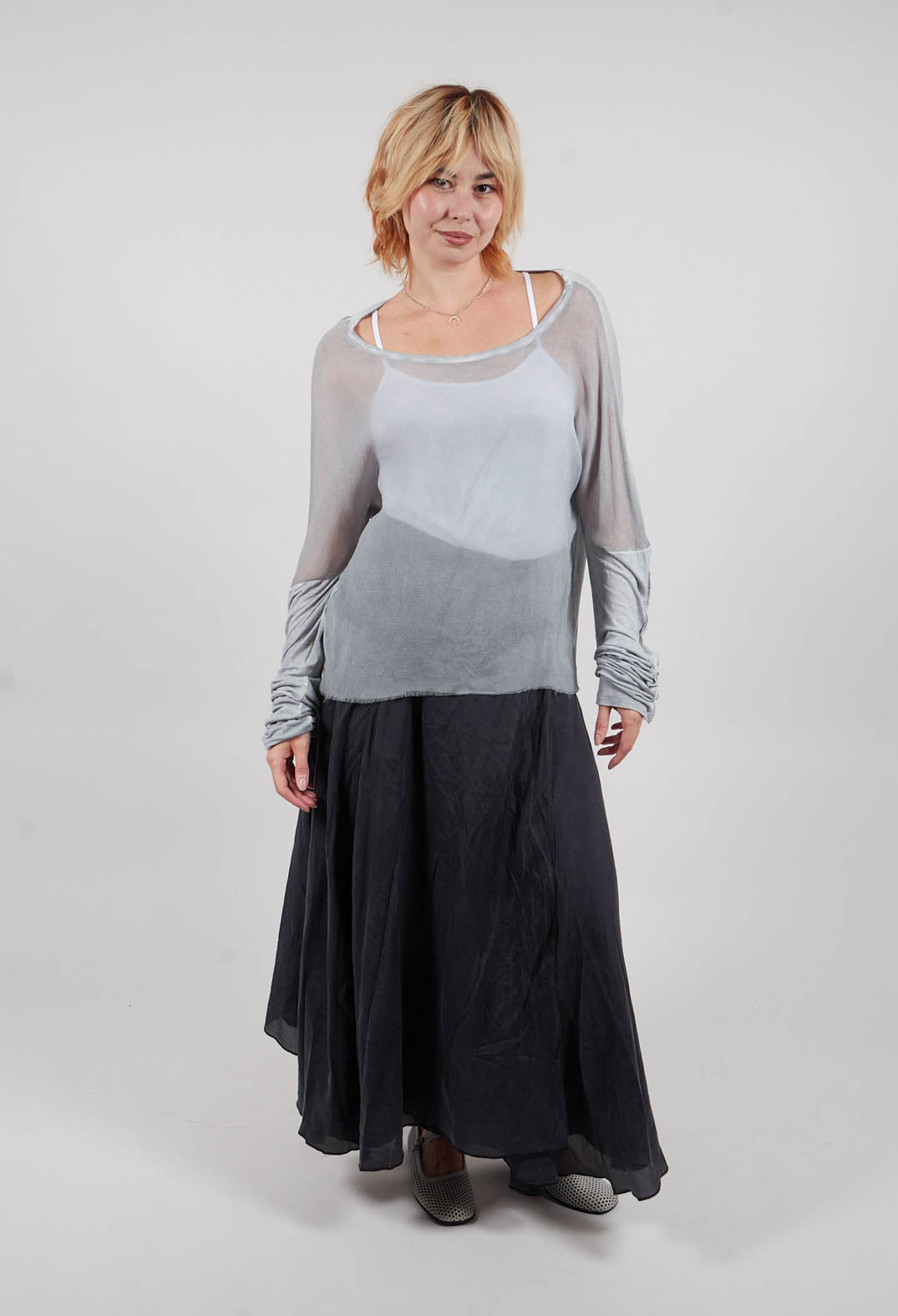 Sheer Long Sleeved Top in Original Grey