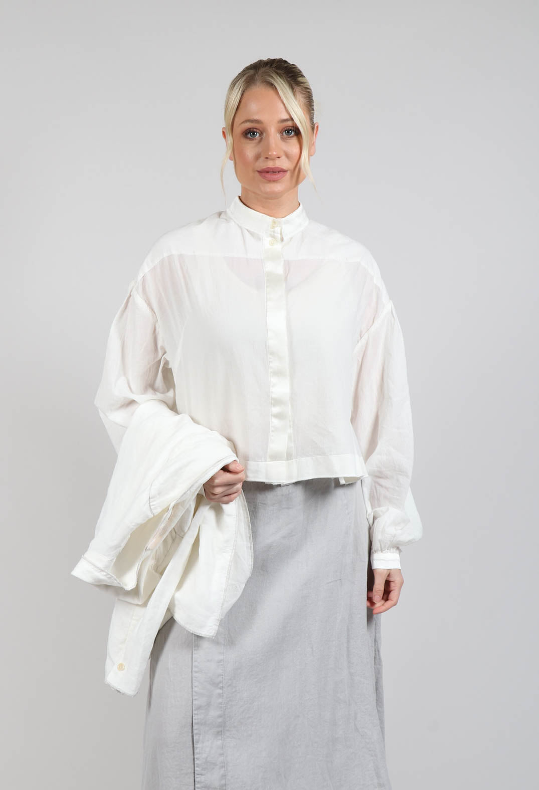 Cropped Cotton Shirt in Original White