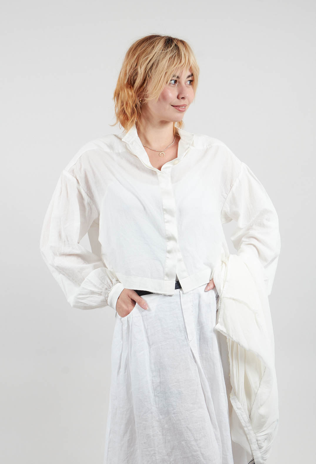 Cropped Cotton Shirt in Original White