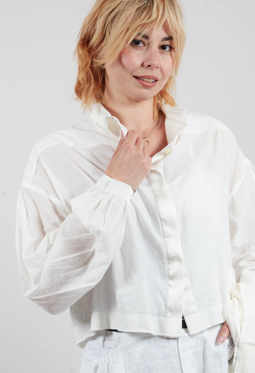 Cropped Cotton Shirt in Original White