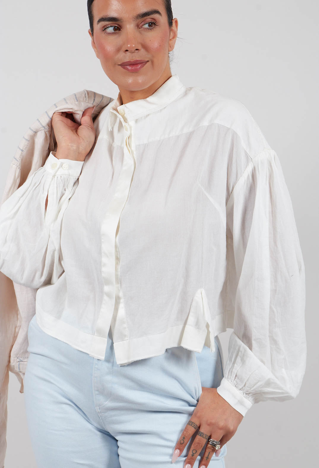 Cropped Cotton Shirt in Original White