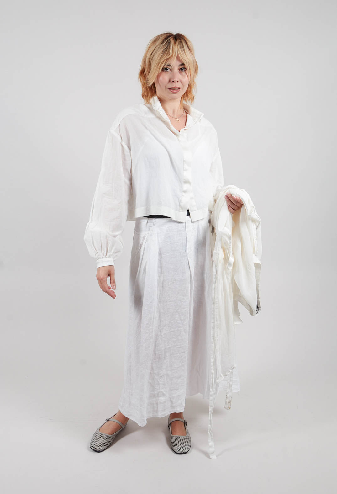Cropped Cotton Shirt in Original White