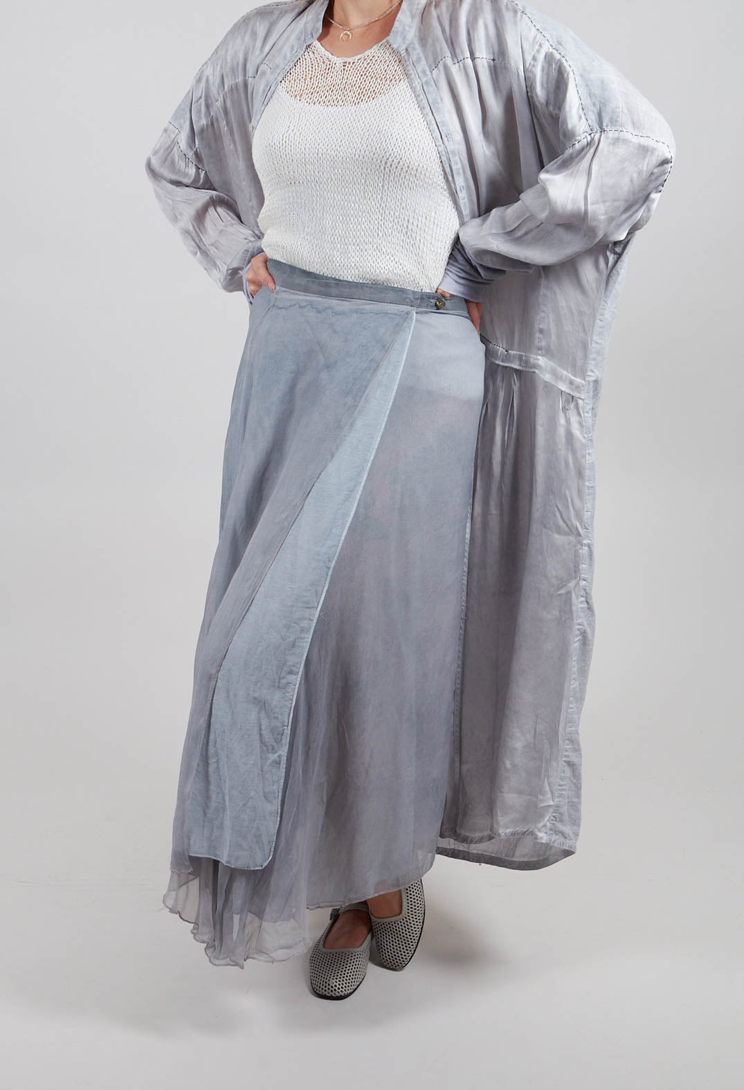 Silk Wrap Skirt in Silver Grey