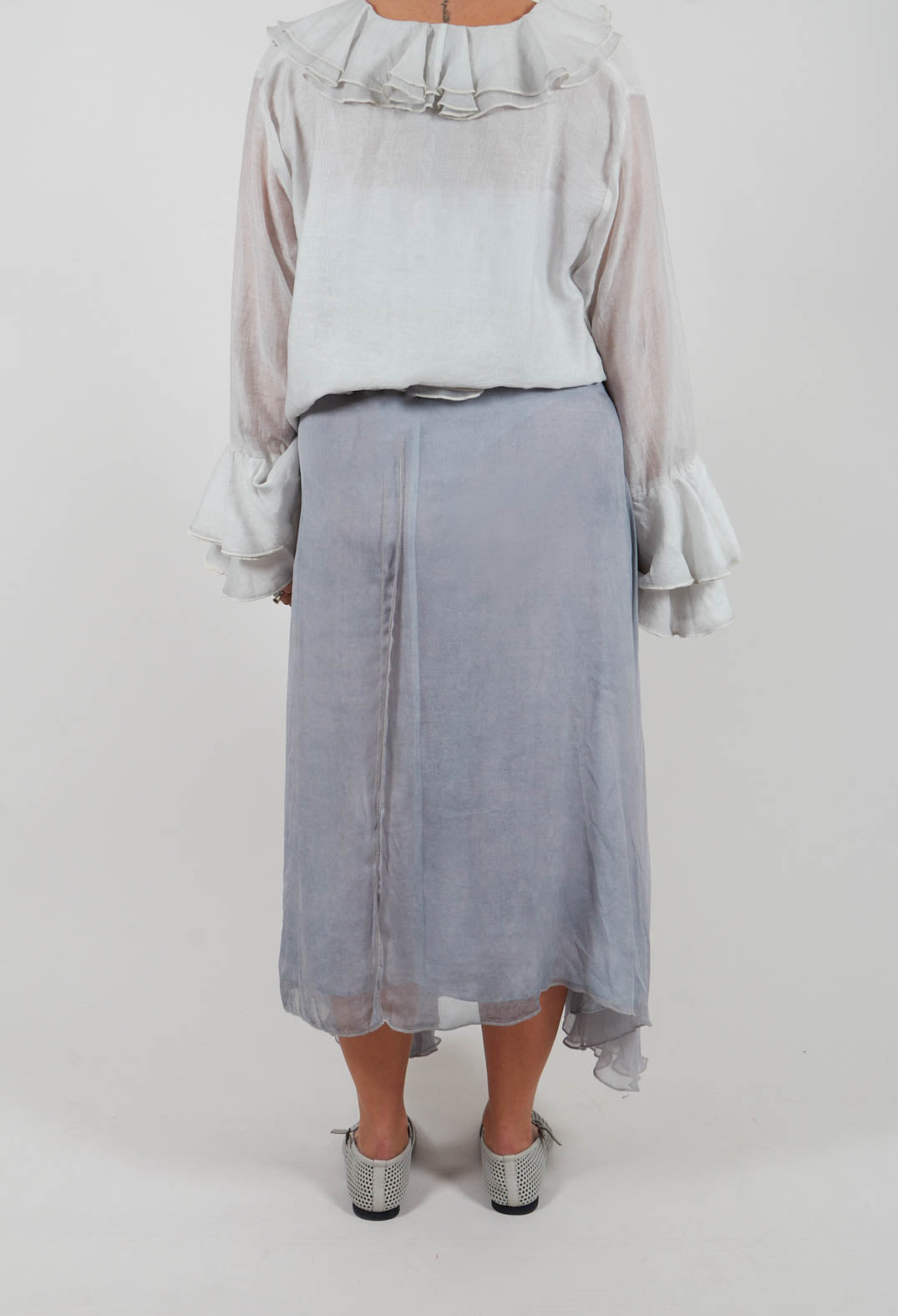Silk Wrap Skirt in Silver Grey