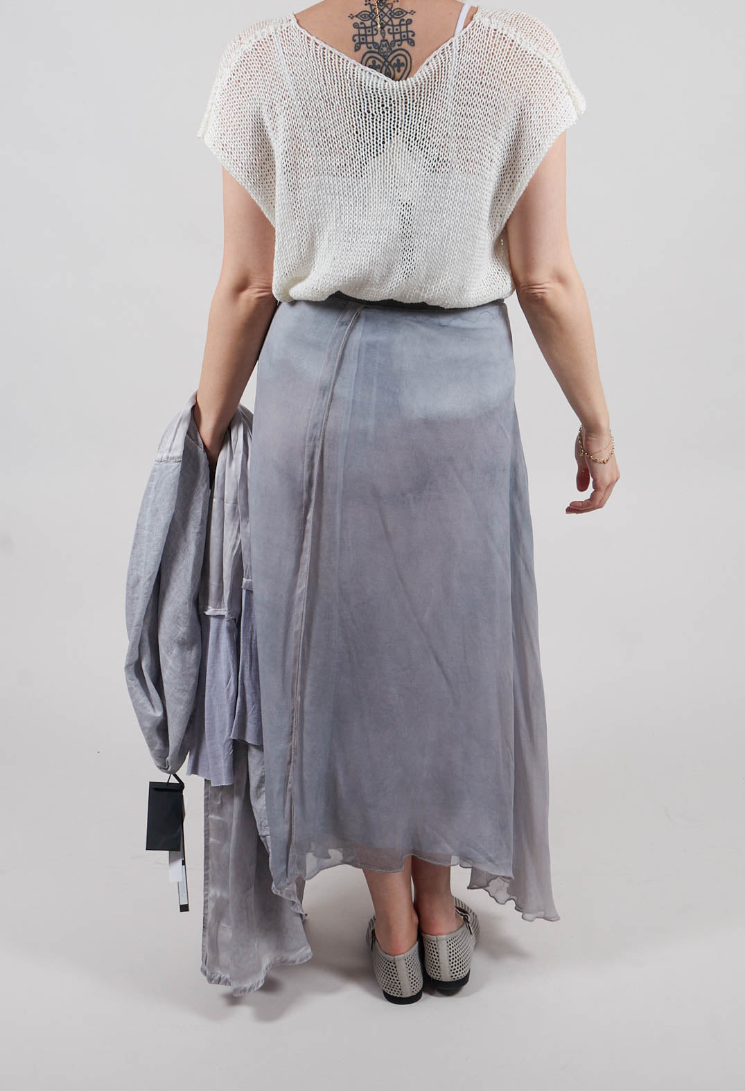 Silk Wrap Skirt in Silver Grey