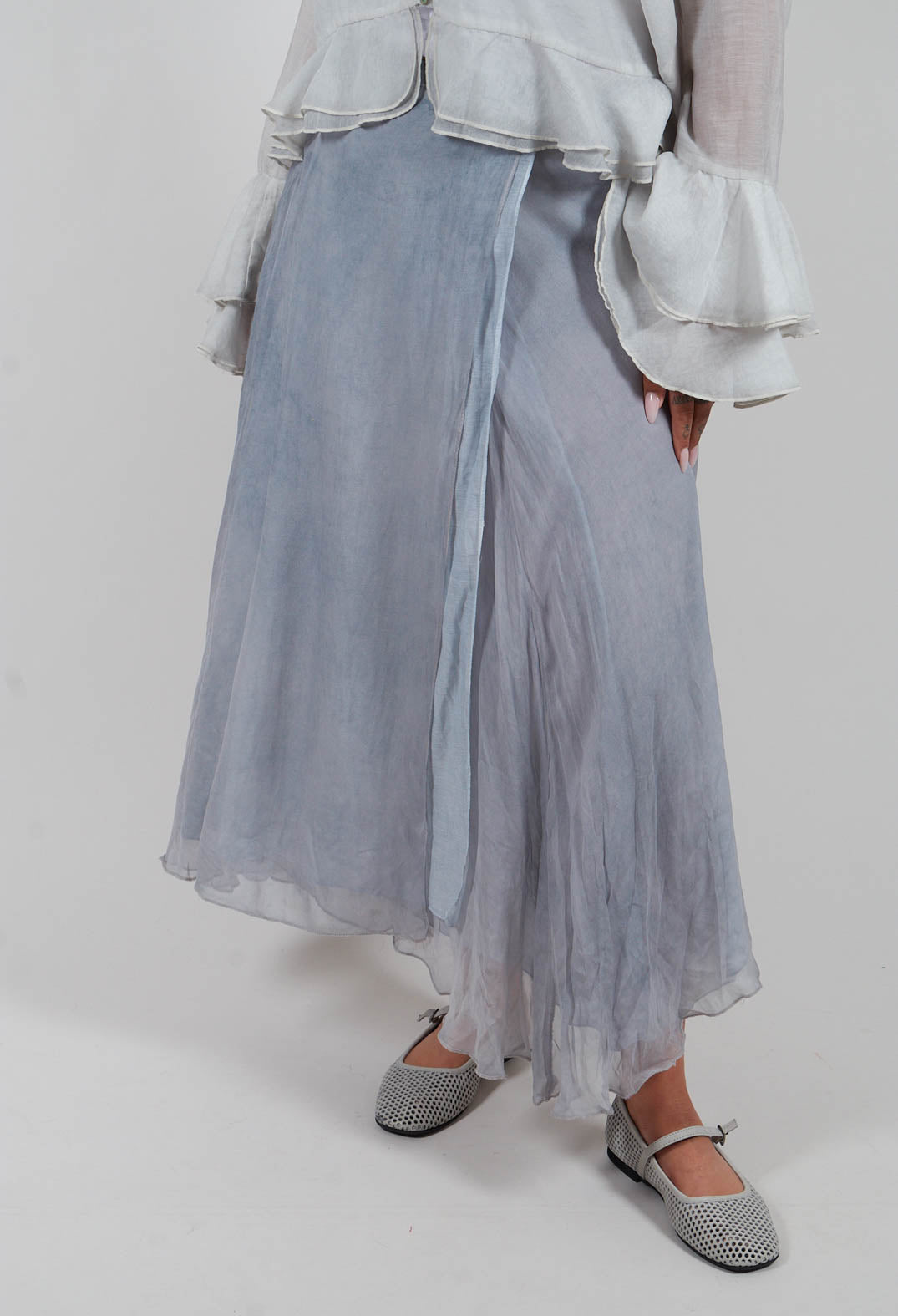 Silk Wrap Skirt in Silver Grey