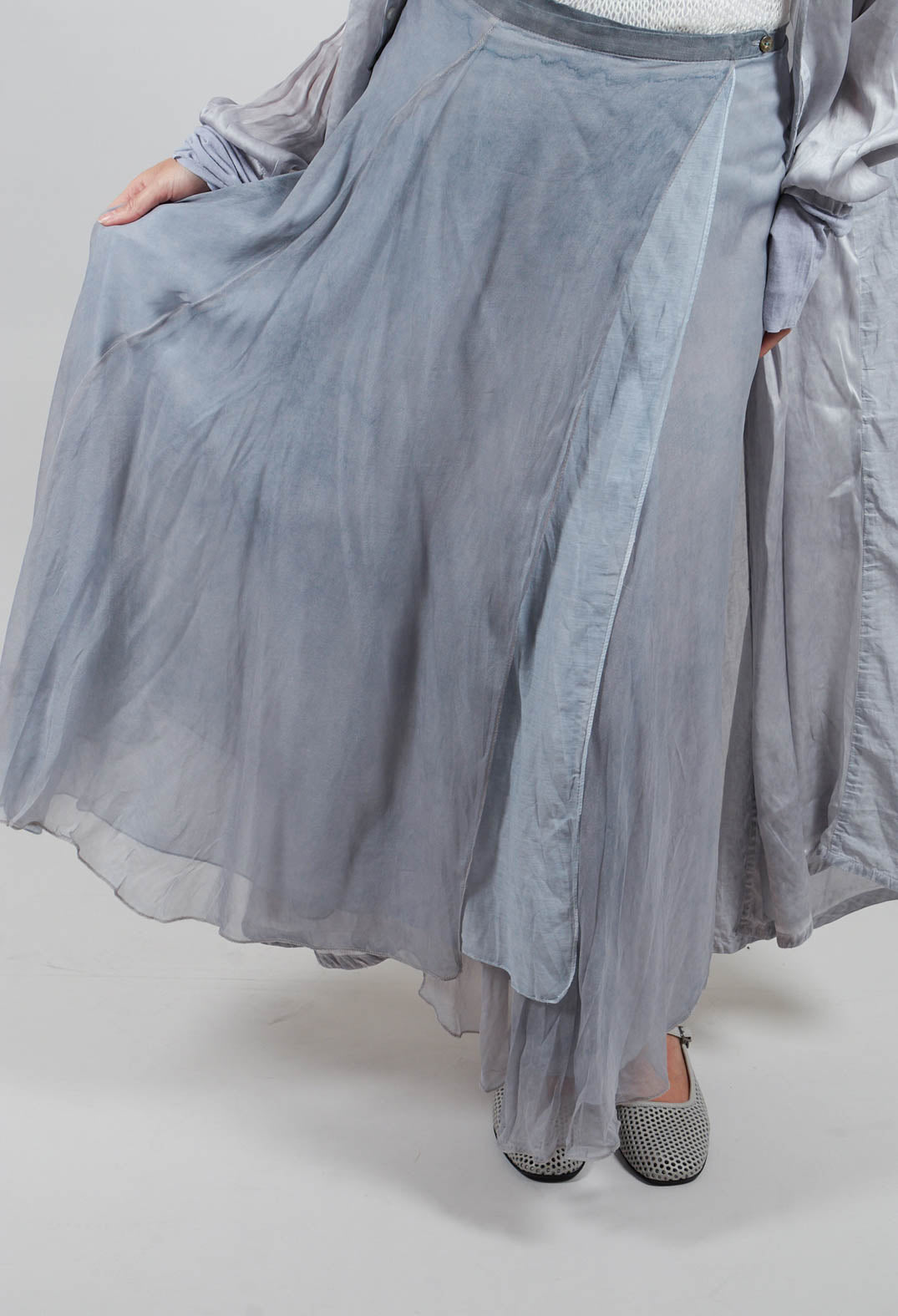 Silk Wrap Skirt in Silver Grey