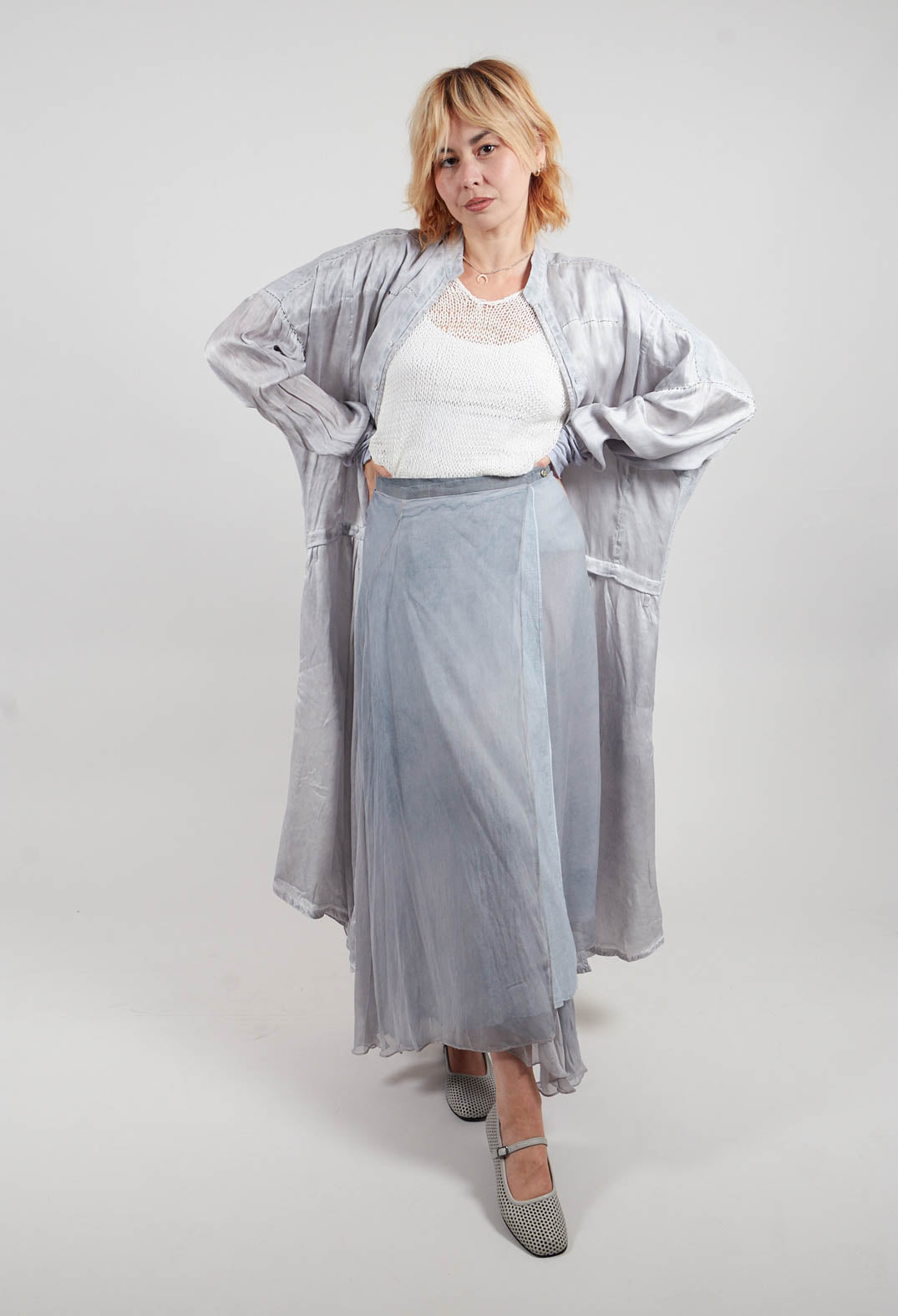 Silk Wrap Skirt in Silver Grey