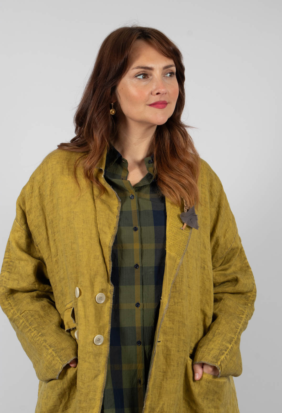 Linen Trench Coat in Original Mustard