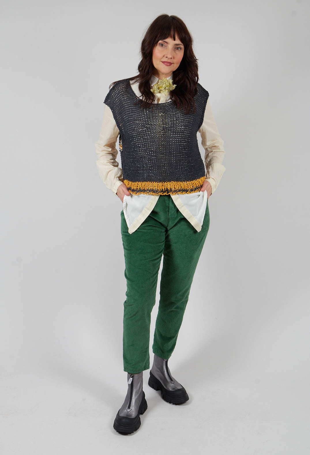 Corduroy Straight Leg Trousers in Original Green