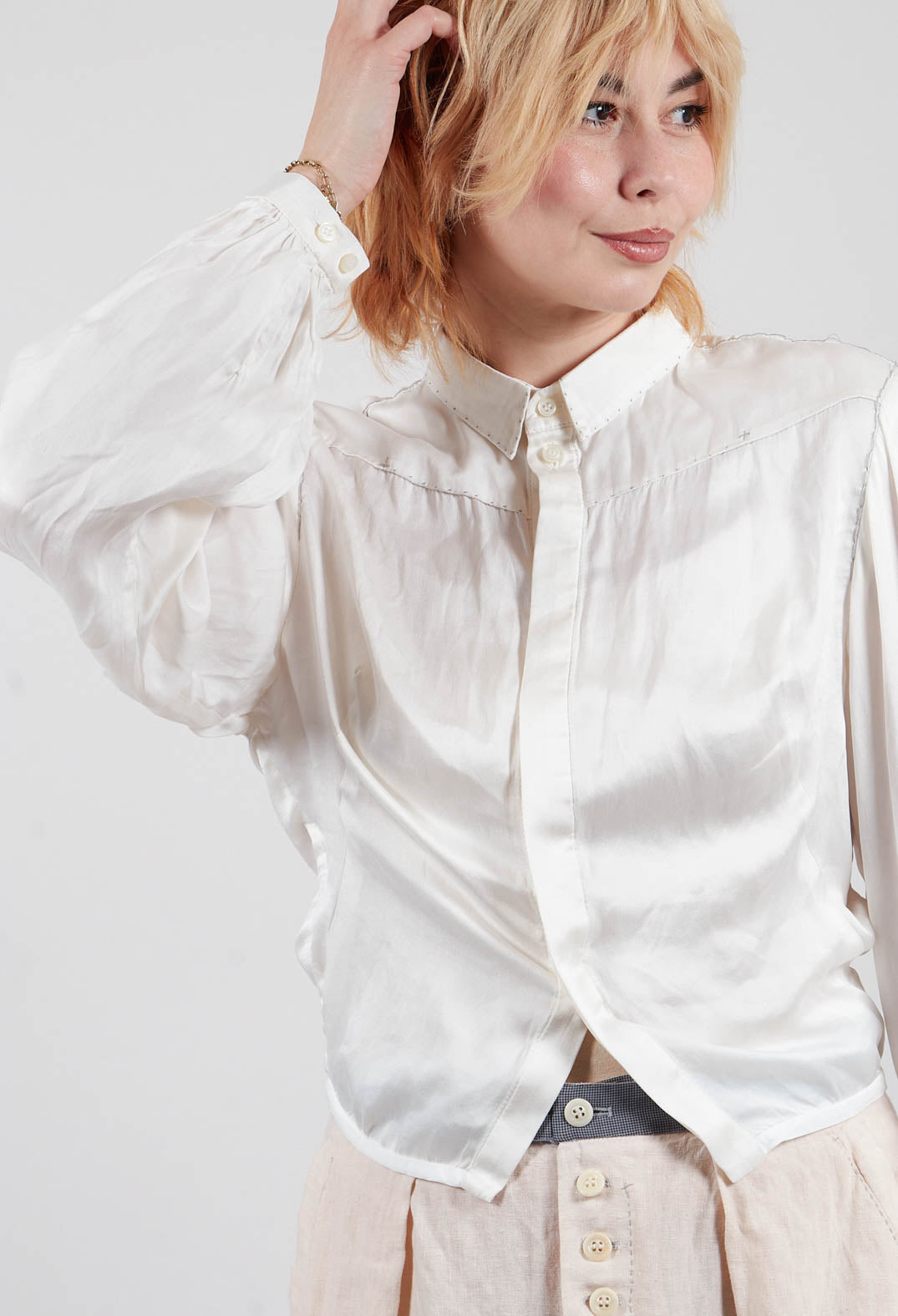 Silk Cropped Shirt in Original White