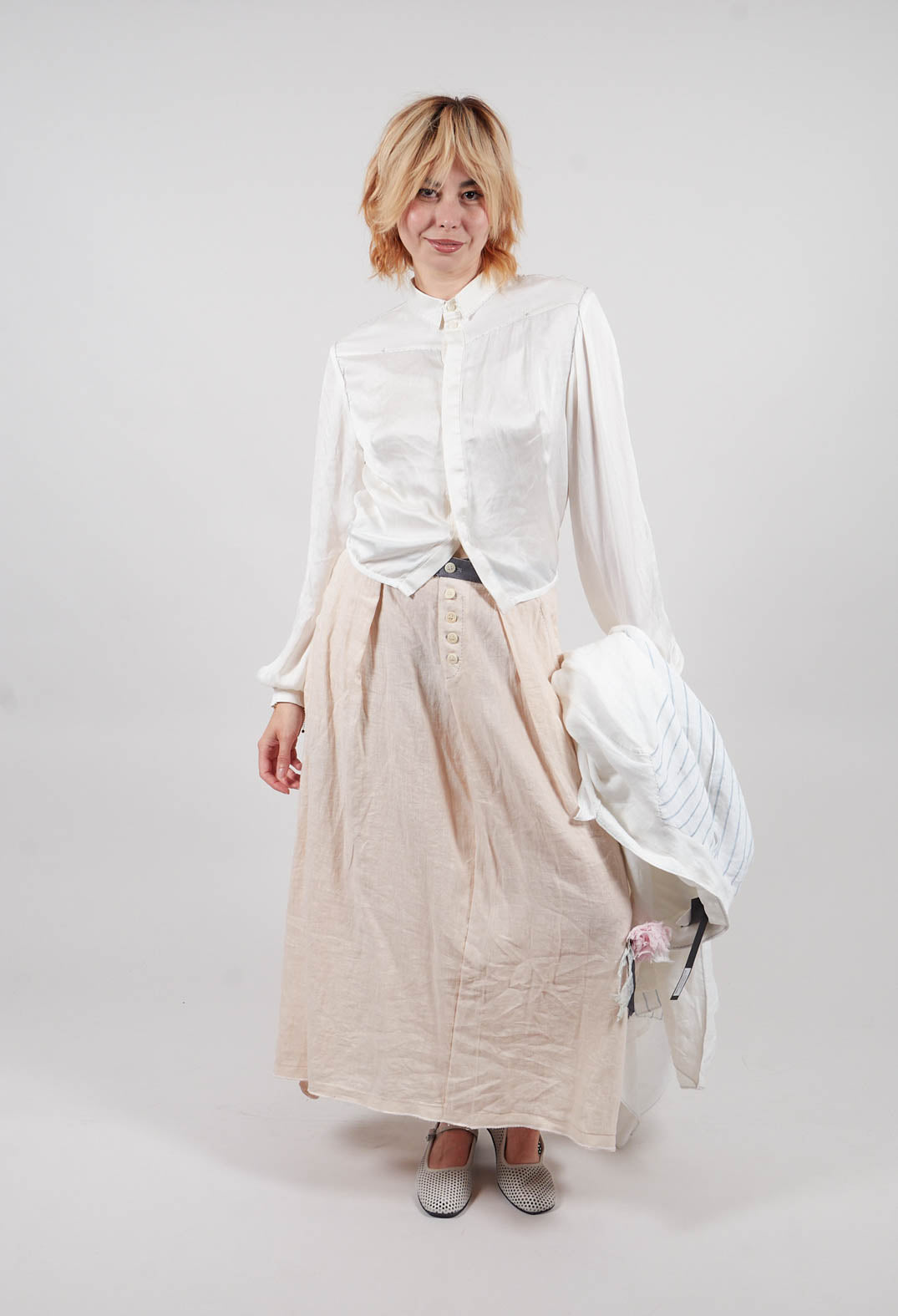 Silk Cropped Shirt in Original White