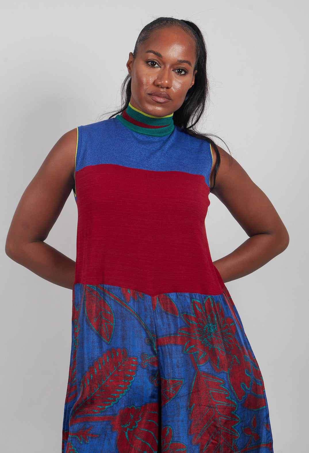 Jumpsuit Turtle Neck Sunflowers in Blue