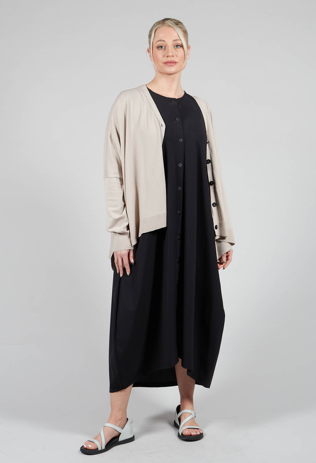 Button Front Long Dress in Black