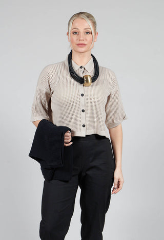 Short Sleeve Knitted Cardigan in Mastic