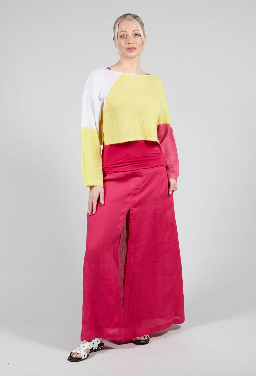 Linen Wide Leg Trousers in Raspberry