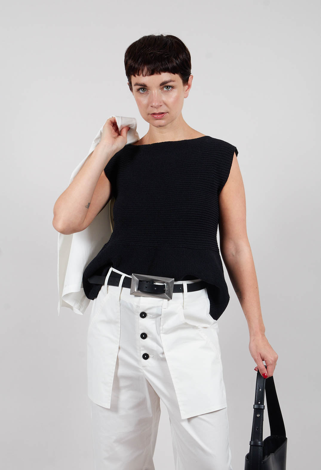 Peplum Sweater Vest in Black