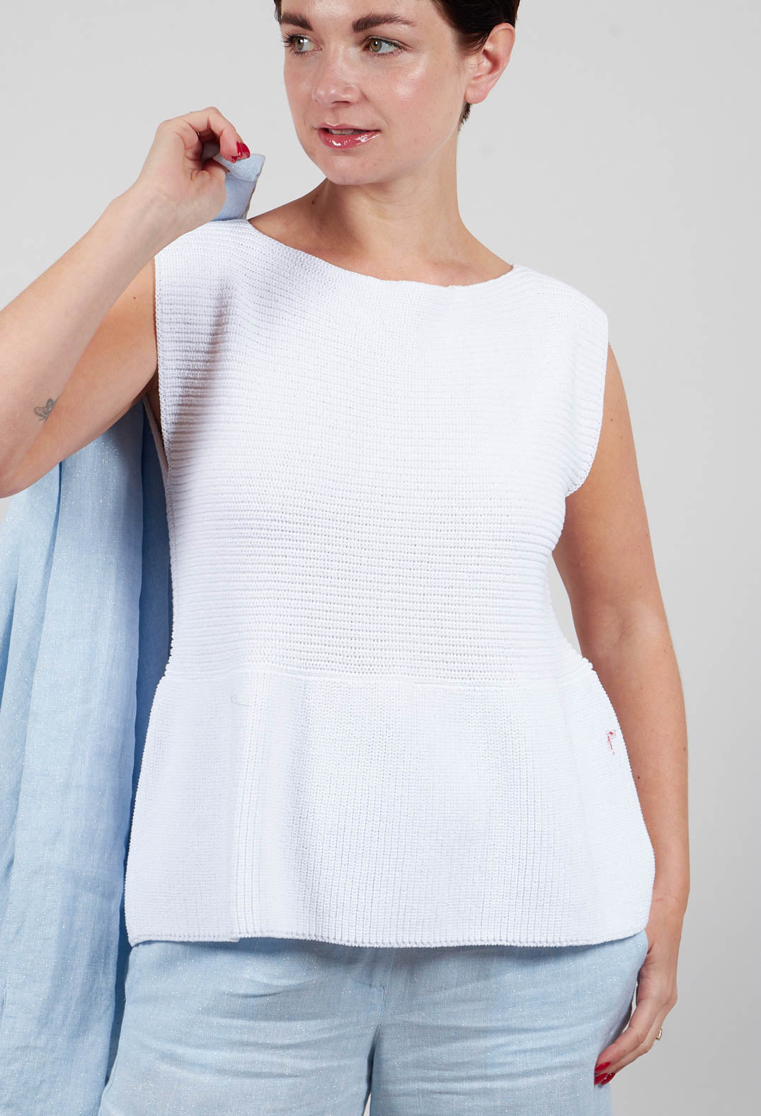 Peplum Sweater Vest in White