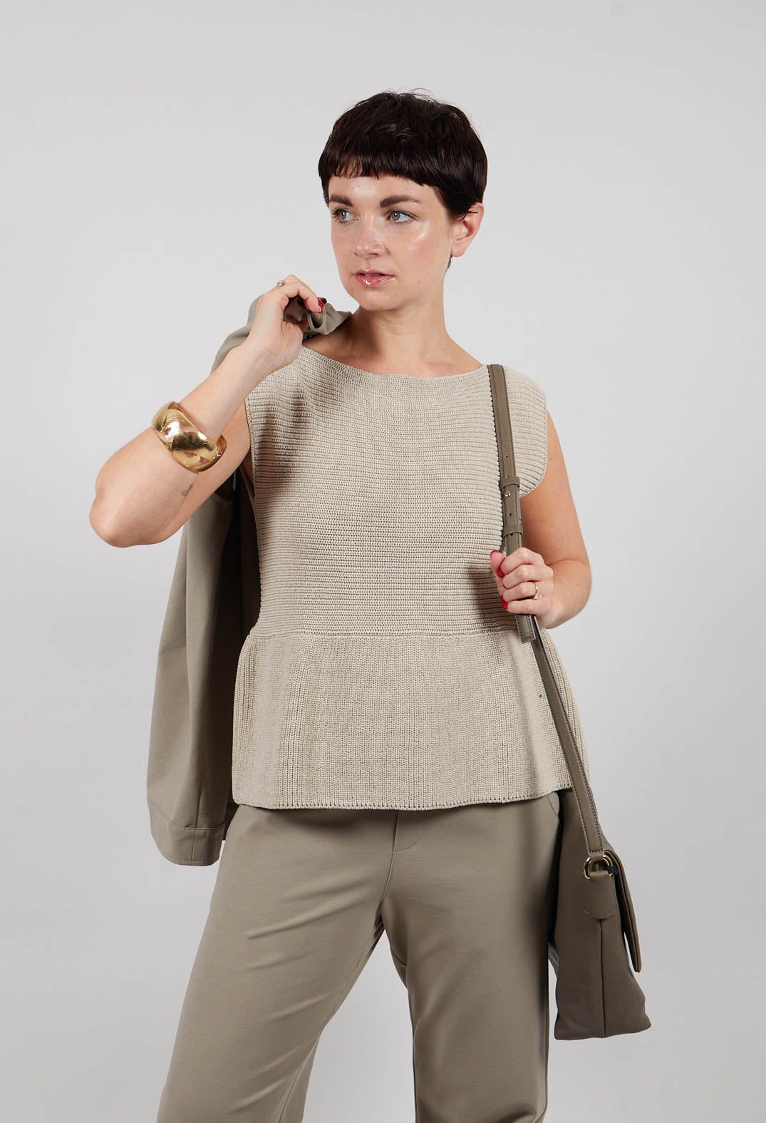 Peplum Sweater Vest in Mastic