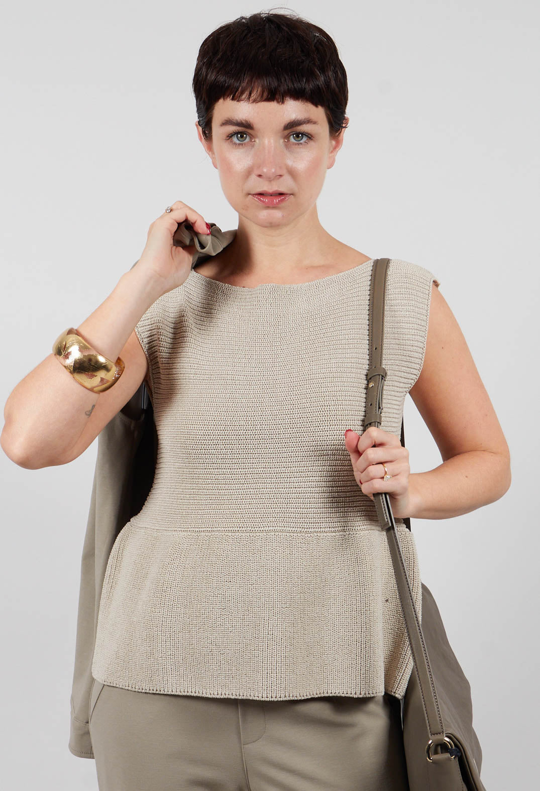 Peplum Sweater Vest in Mastic