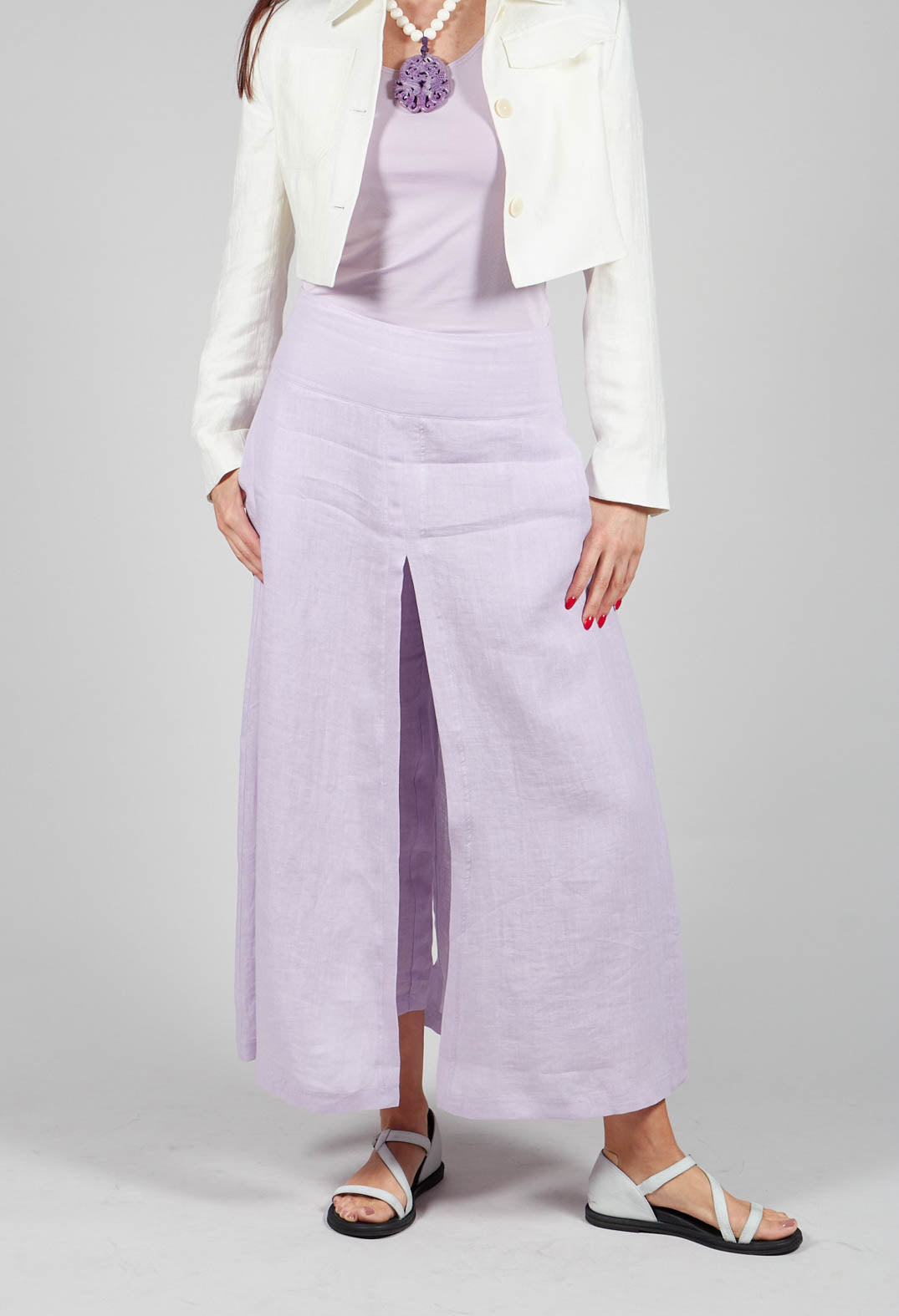 Sarah Pacini Linen Wide Leg Trousers in Lilac | Olivia May