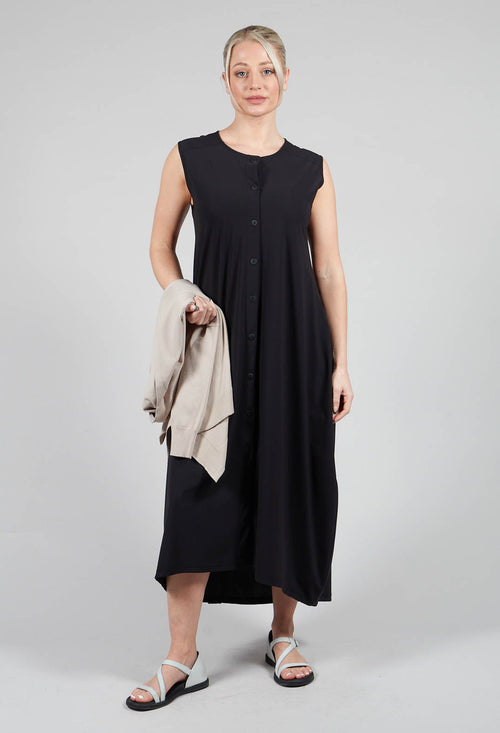 Button Front Long Dress in Black