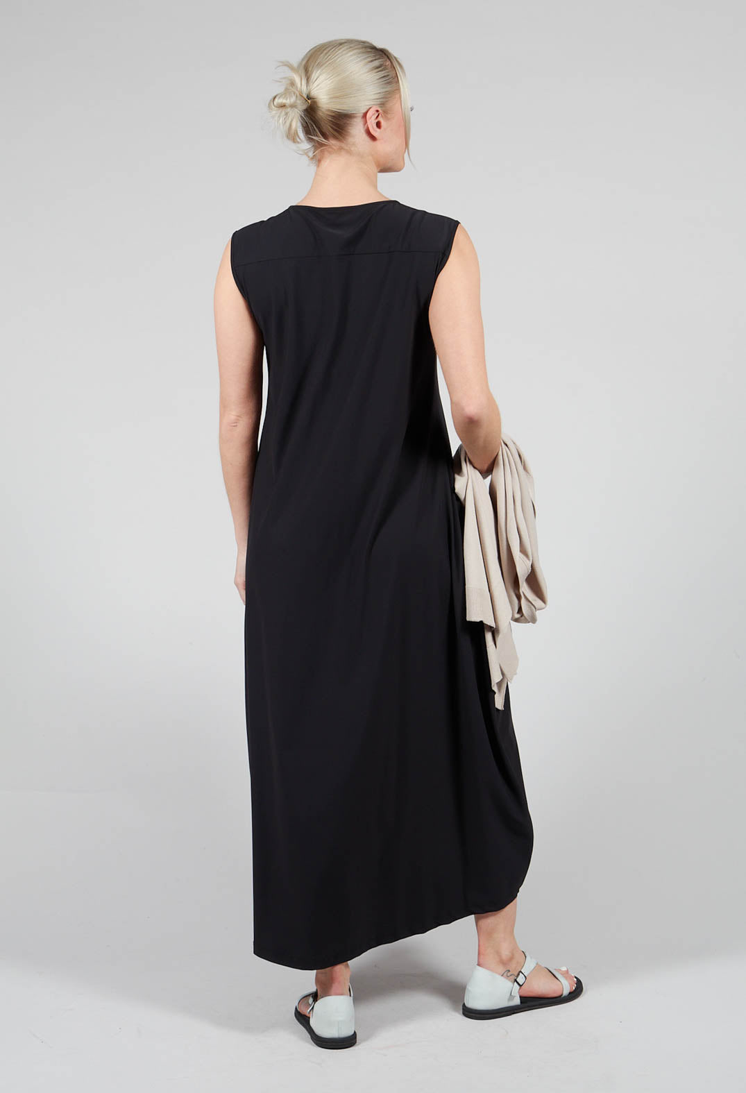 Button Front Long Dress in Black