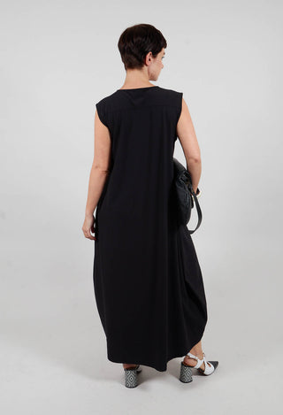 Button Front Long Dress in Black