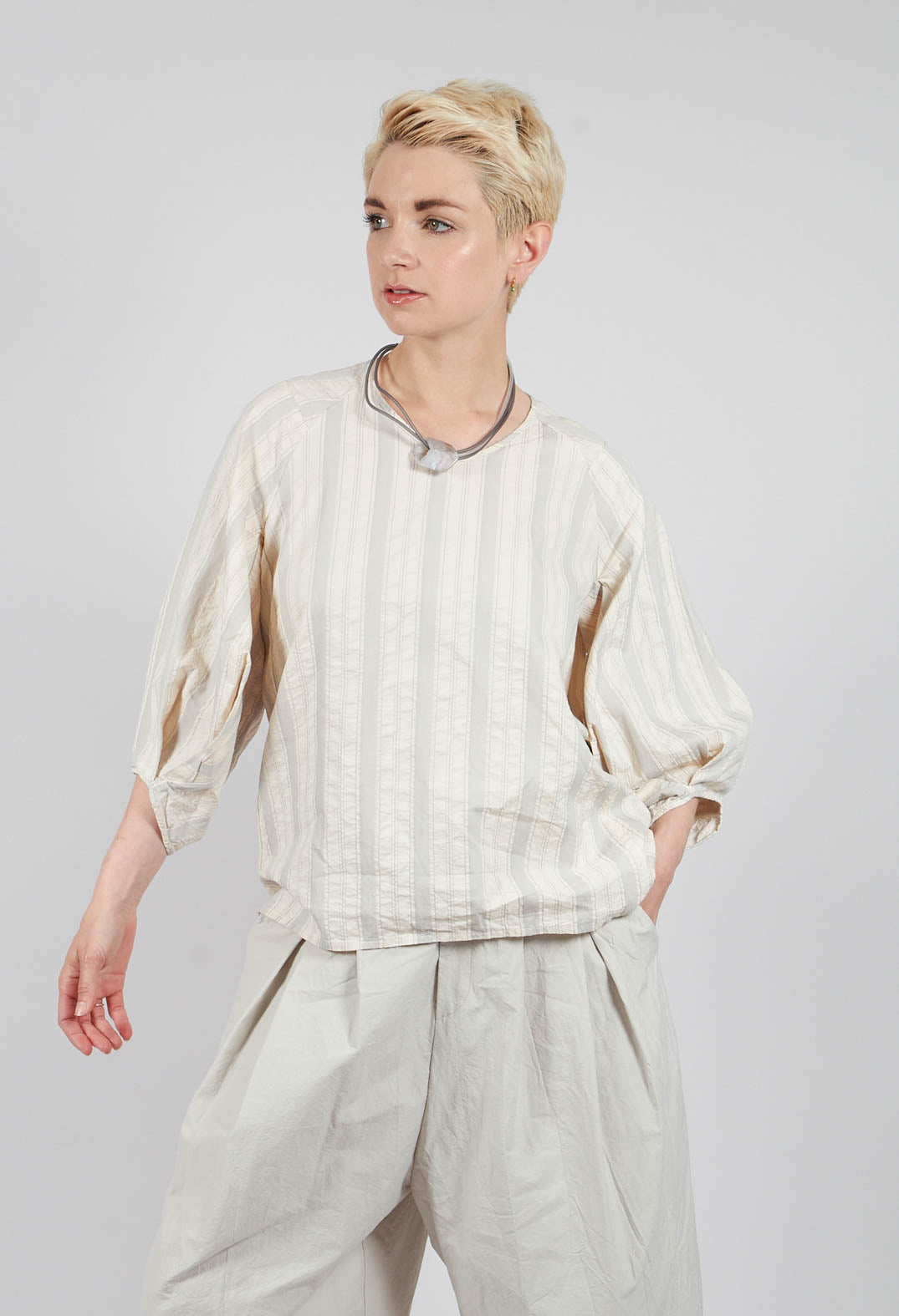 Bohemian Blouse in Grey Stripe