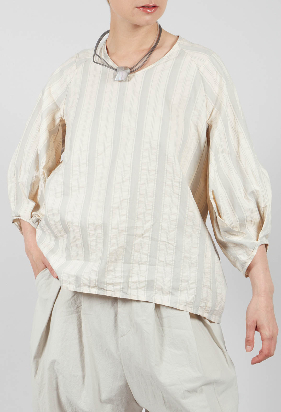 Bohemian Blouse in Grey Stripe