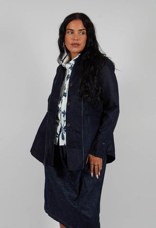 Collarless Jacket in Denim