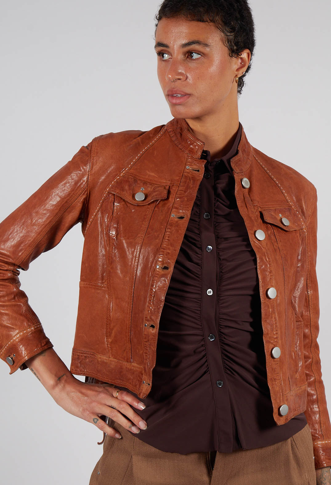 Suspense Leather Jacket in Brown
