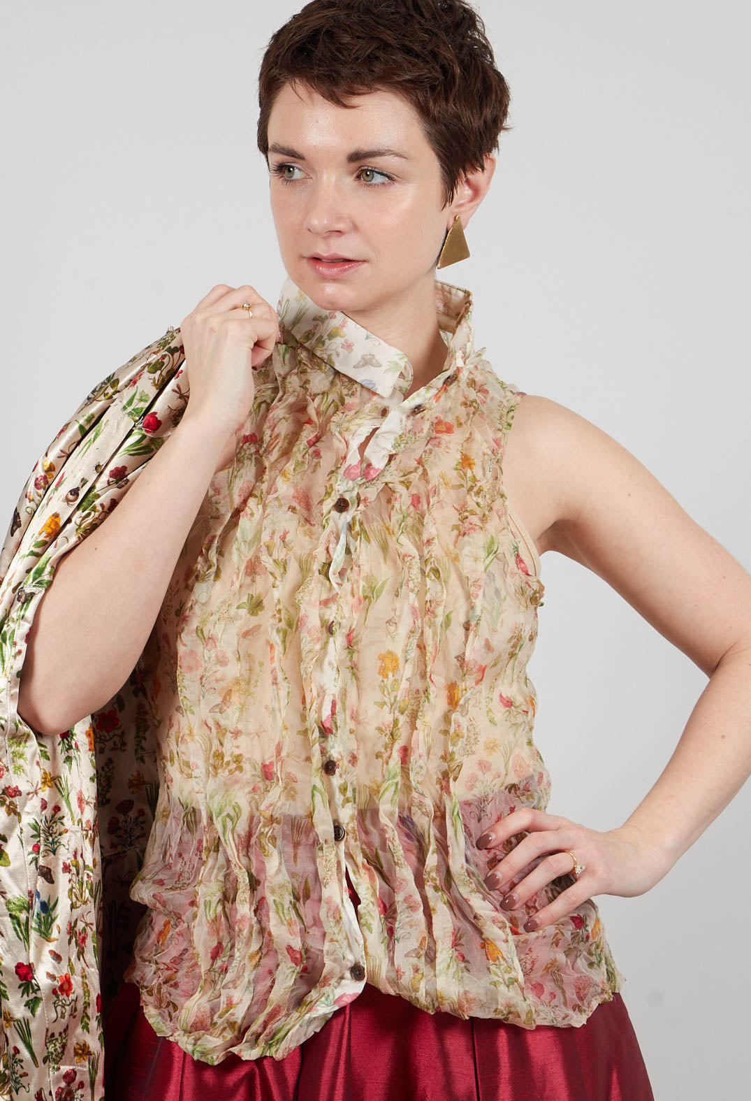 Silk Pleat Top in Petite Fleurs