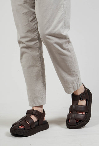 Strappy Sandals with Chunky Sole in Gasoline Chocolate