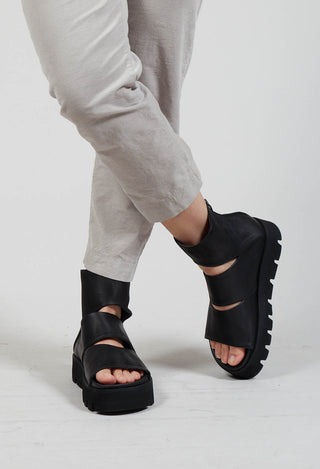 Open Toe Cut Out Boots in Gasoline Nero