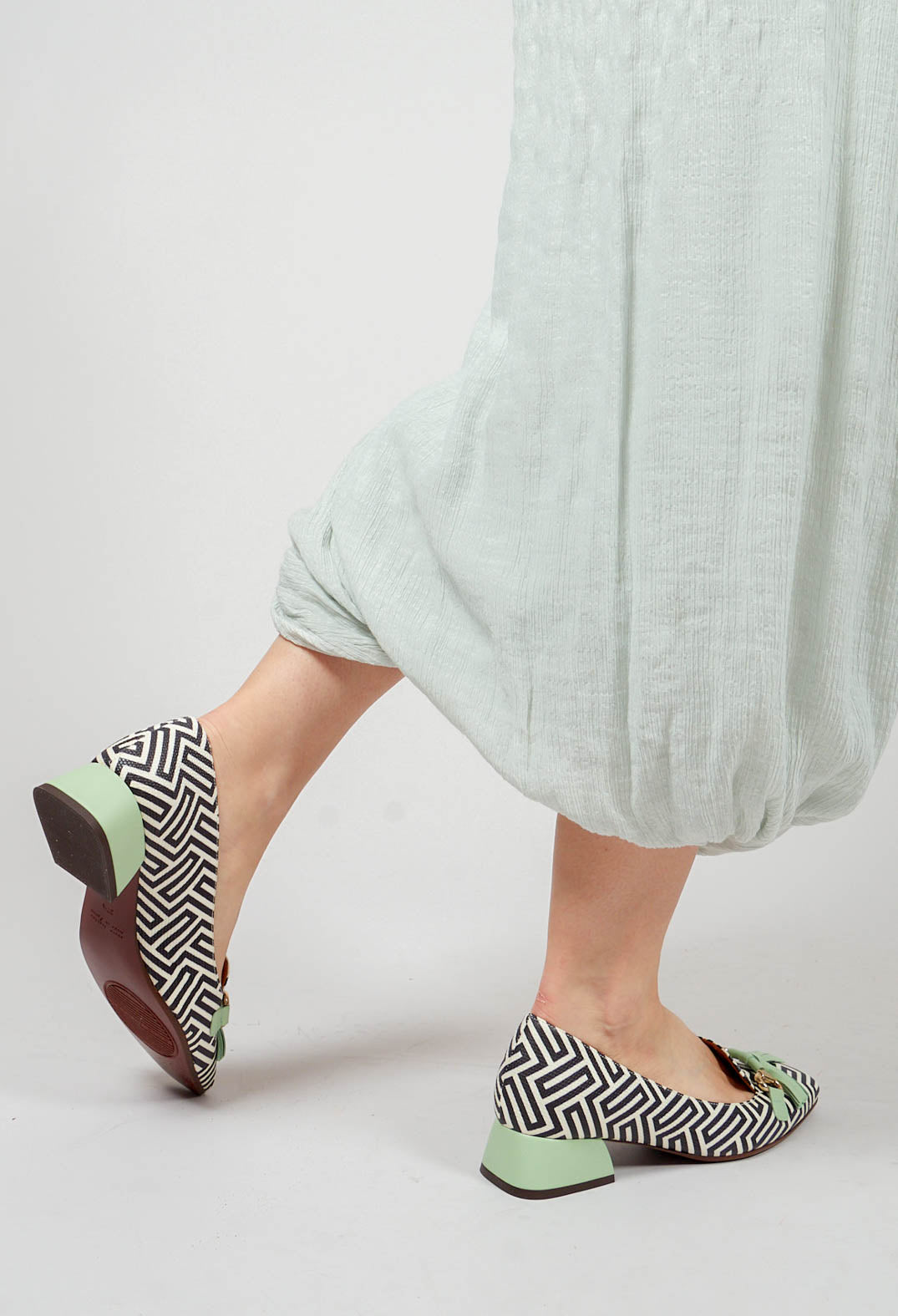Hetus Shoe with Tassle Embelishment in Green Black and White